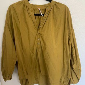 Free People Chartreuse Button Top